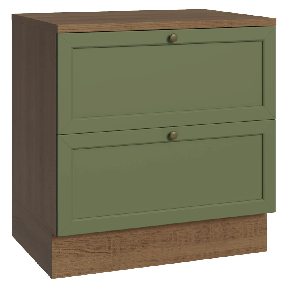 Balcão de Cozinha 80 x 60 cm 2 Gavetas (Com Tampo) Rustic/Verde Vik Madesa