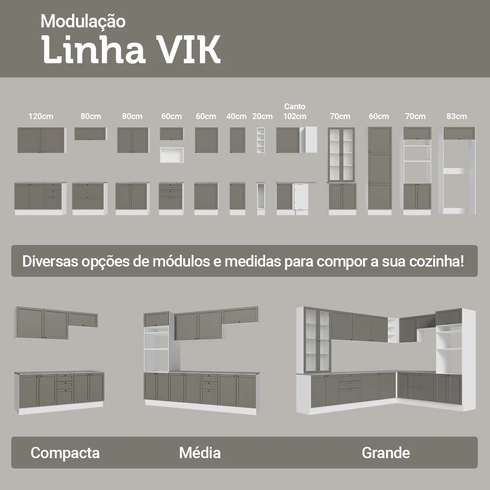 Balcão de Cozinha 80 x 60 cm 2 Gavetas (Sem Tampo) Branco/Cinza Vik Madesa - Image 8