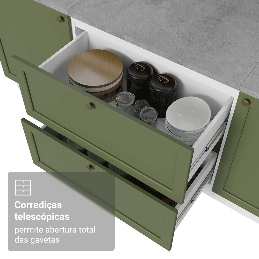 Balcão de Cozinha 80 x 60 cm 2 Gavetas (Sem Tampo) Branco/Verde Vik Madesa - Image 6