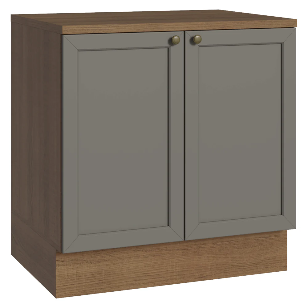 Balcão de Cozinha 80 x 60 cm 2 Portas (Com Tampo) Rustic/Cinza Vik Madesa