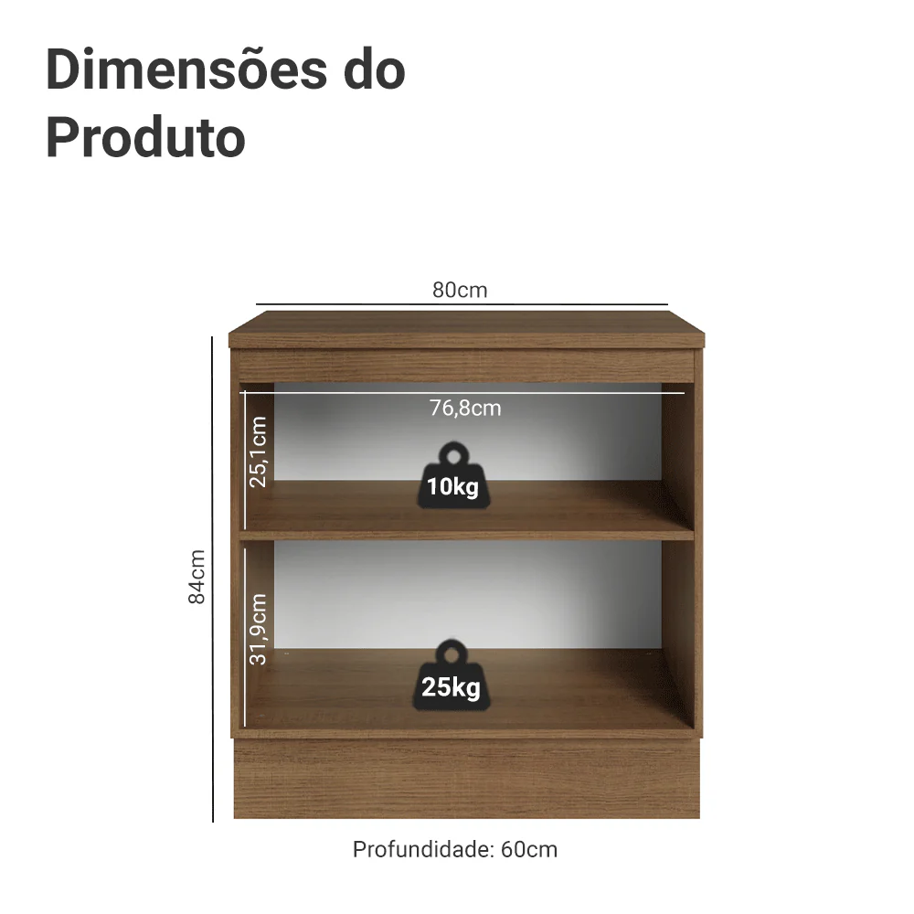 Balcão de Cozinha 80 x 60 cm 2 Portas (Com Tampo) Rustic/Verde Vik Madesa - Image 2