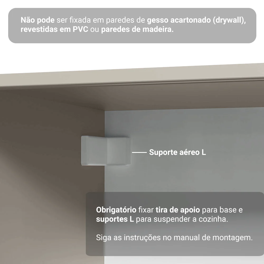 Balcão de Cozinha 80 cm 2 Portas Suspenso Crema Nice Madesa - Image 7