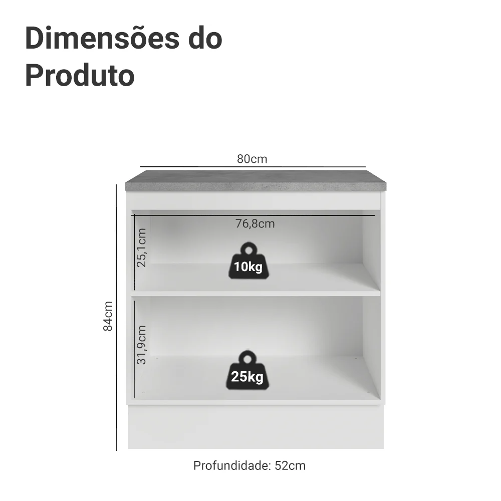 Balcão de Cozinha 80 cm 2 Portas Branco Vik Madesa - Image 2