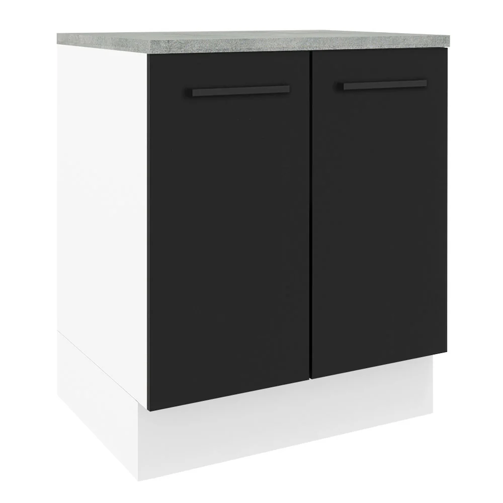 Balcão de Cozinha Madesa Agata 70 x 60 cm 2 Portas (Com Tampo) Branco/Preto
