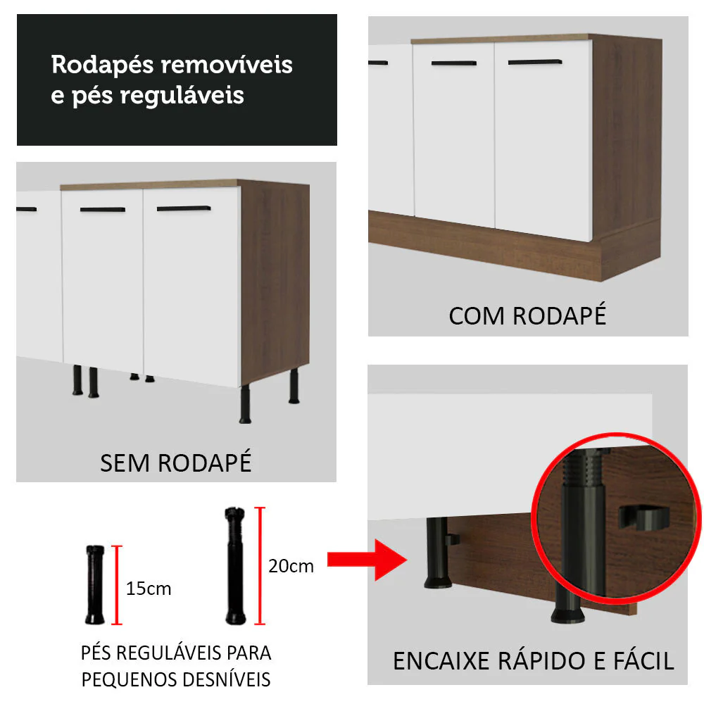 Balcão de Cozinha Madesa Agata 80 x 60 cm 2 Portas (Sem Tampo) Rustic/Branco - Image 7