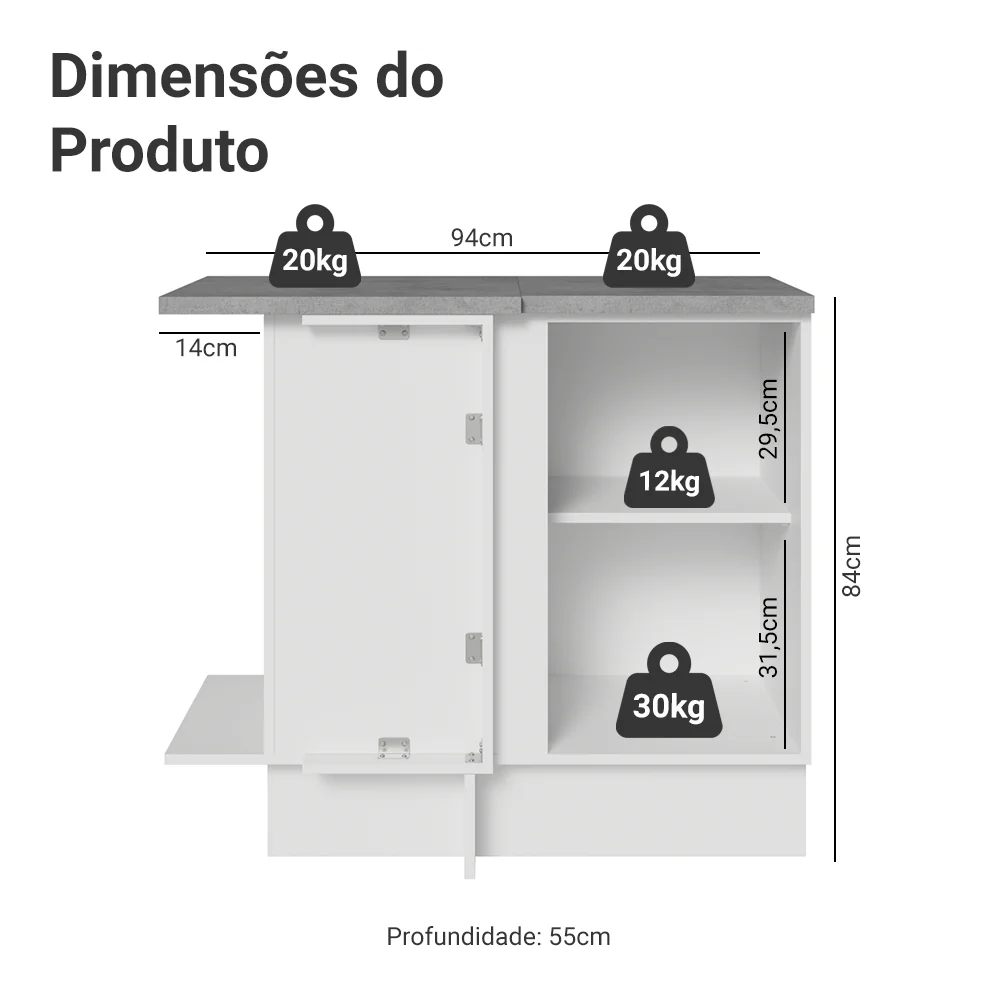 Balcão de Canto Madesa Glamy 1 Porta Branco - Image 2