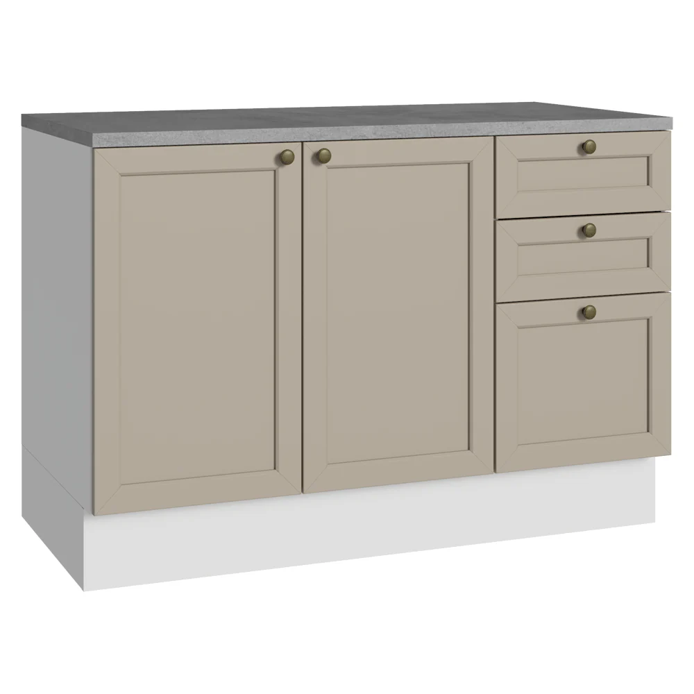Balcão de Cozinha 120 x 60 cm 2 Portas 3 Gavetas (Com Tampo) Branco/Crema Vik Madesa