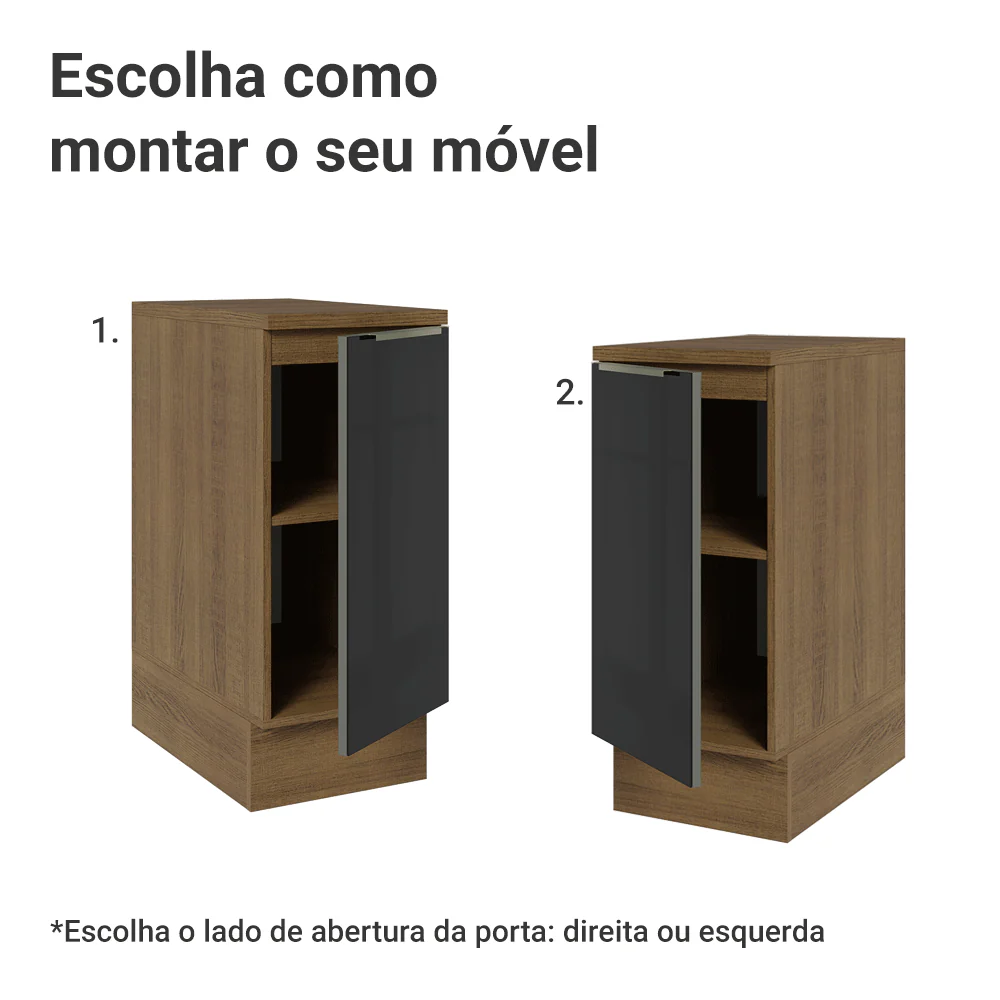 Balcão de Cozinha 35 cm 1 Porta Rustic/Preto Lux Madesa - Image 4