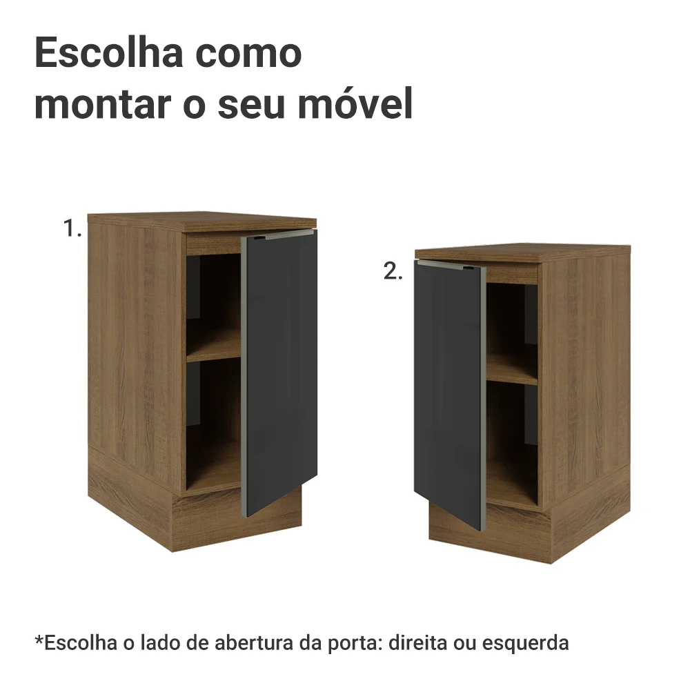 Balcão de Cozinha 40 cm 1 Porta Rustic/Preto Lux Madesa - Image 4