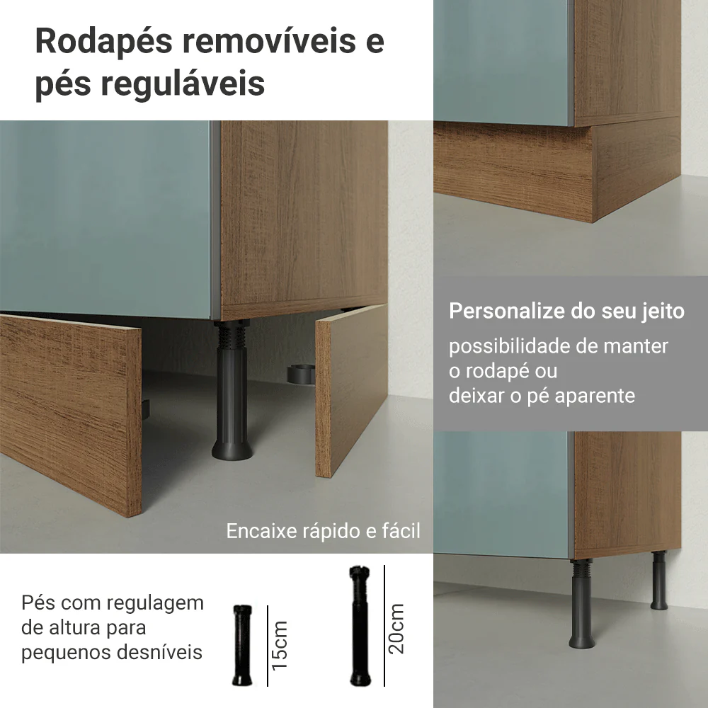 Balcão de Cozinha 40 cm 3 Gavetas Rustic/Cinza Lux Madesa - Image 9