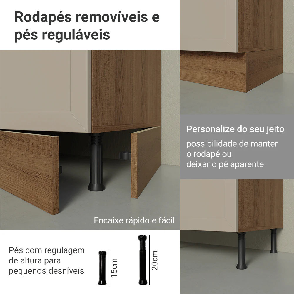 Balcão de Cozinha 40 x 60 cm 1 Porta (Com Tampo) Rustic/Crema Vik Madesa - Image 10