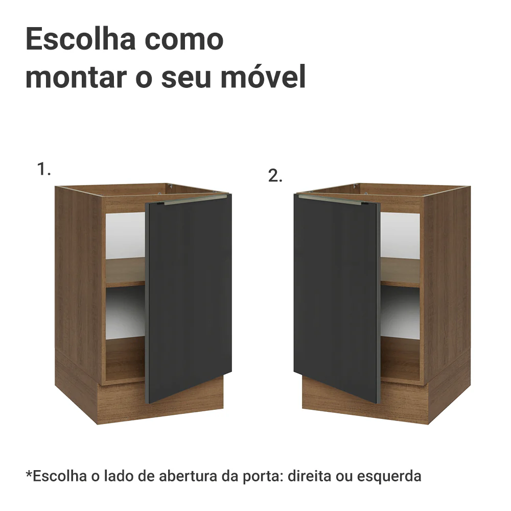 Balcão de Cozinha 50 cm 1 Porta (Sem Tampo) Rustic/Preto Lux Madesa - Image 4