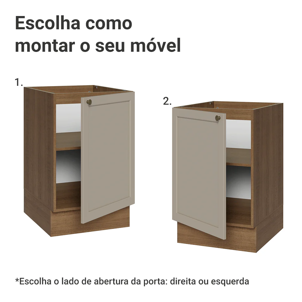 Balcão de Cozinha 50 x 60cm 1 Porta (Sem Tampo) Rustic/Crema Vik Madesa - Image 4