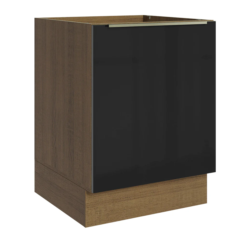 Balcão de Cozinha 60 cm 1 Porta (Sem Tampo) Rustic/Preto Lux Madesa
