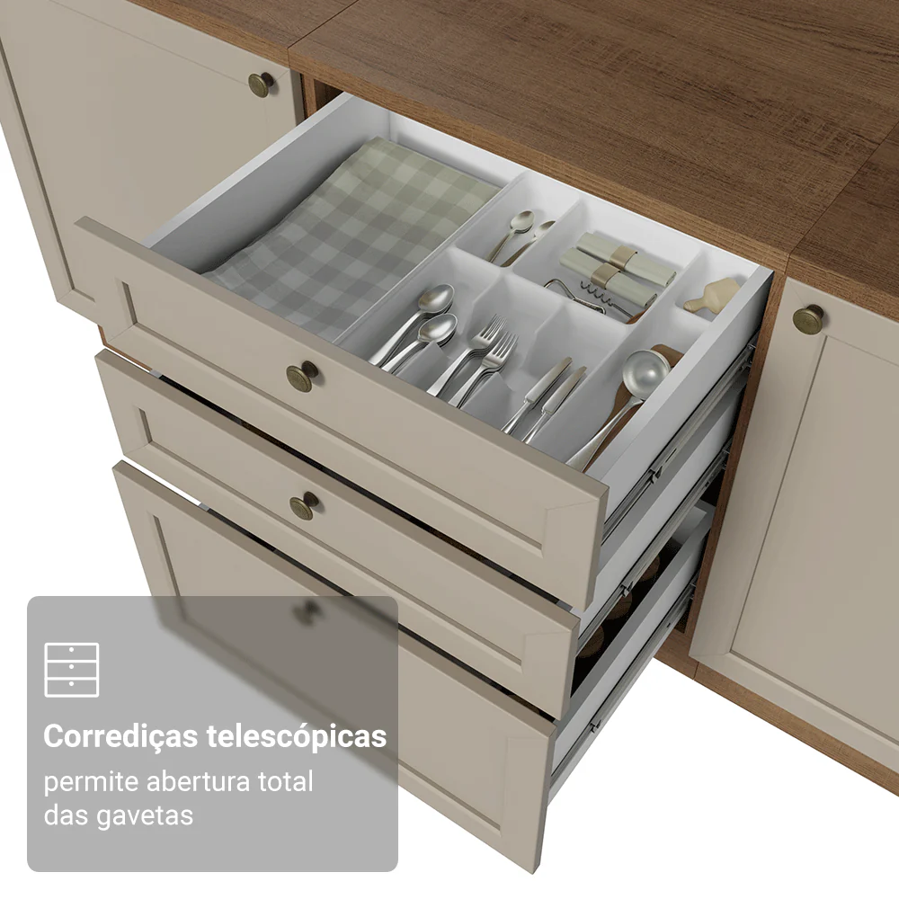 Balcão de Cozinha 60 cm 3 Gavetas Rustic/Crema Vik Madesa - Image 6