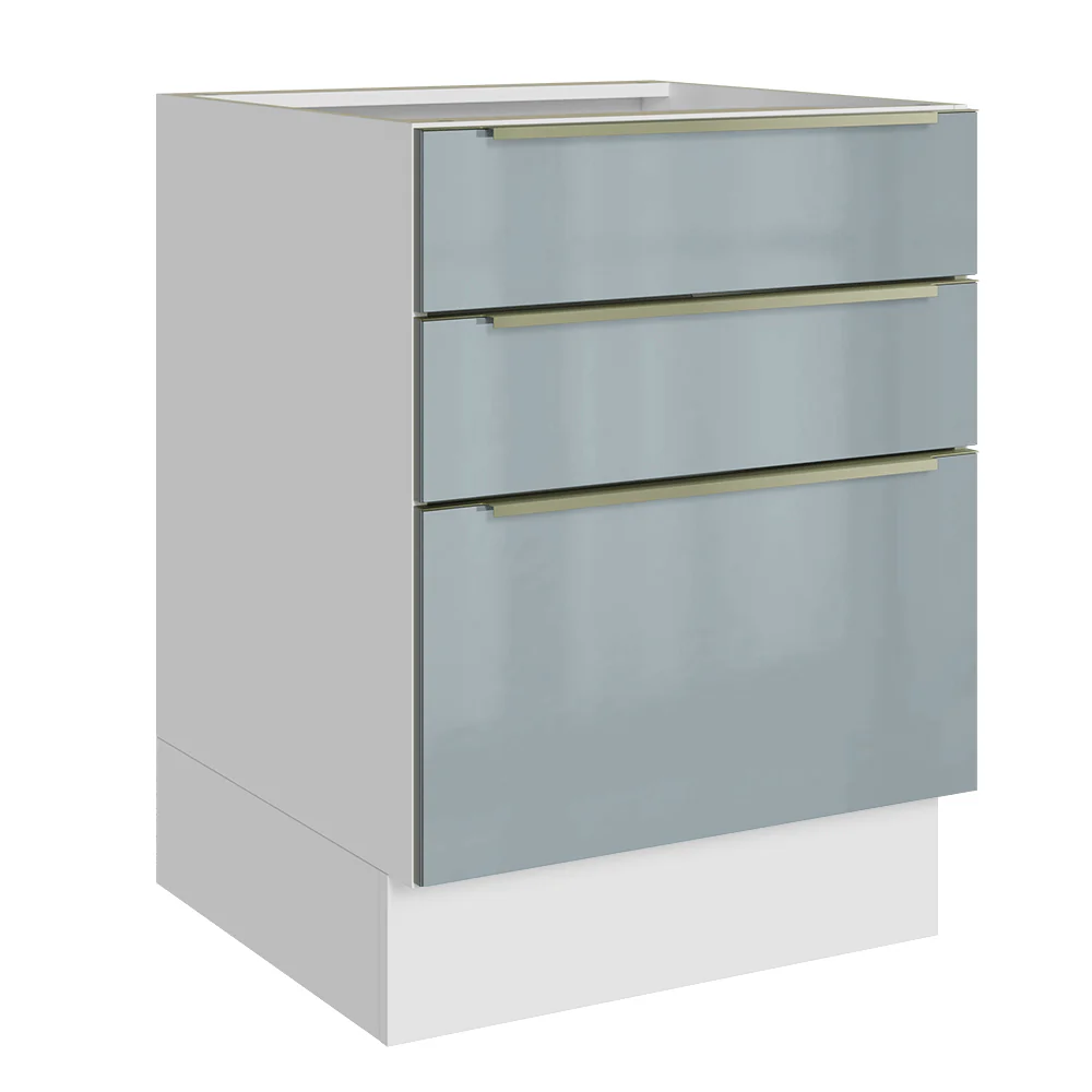 Balcão de Cozinha 60 cm 3 Gavetas (Sem Tampo) Branco/Cinza Lux Madesa