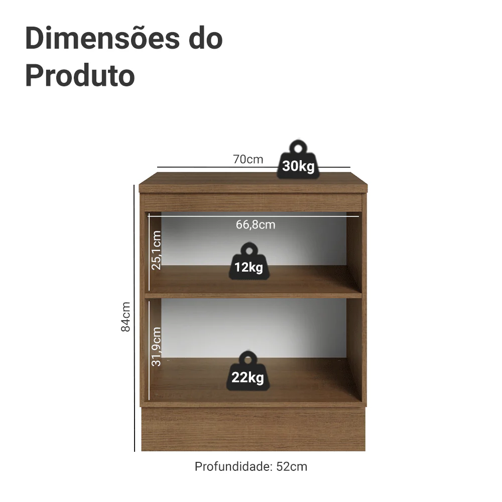 Balcão de Cozinha 70 cm 2 Portas Rustic/Crema Vik Madesa - Image 2