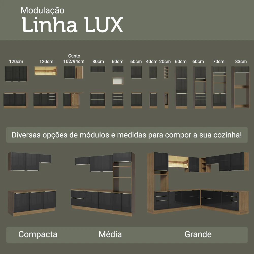Balcão de Cozinha 70 cm 2 Portas (Sem Tampo) Rustic/Preto Lux Madesa - Image 9