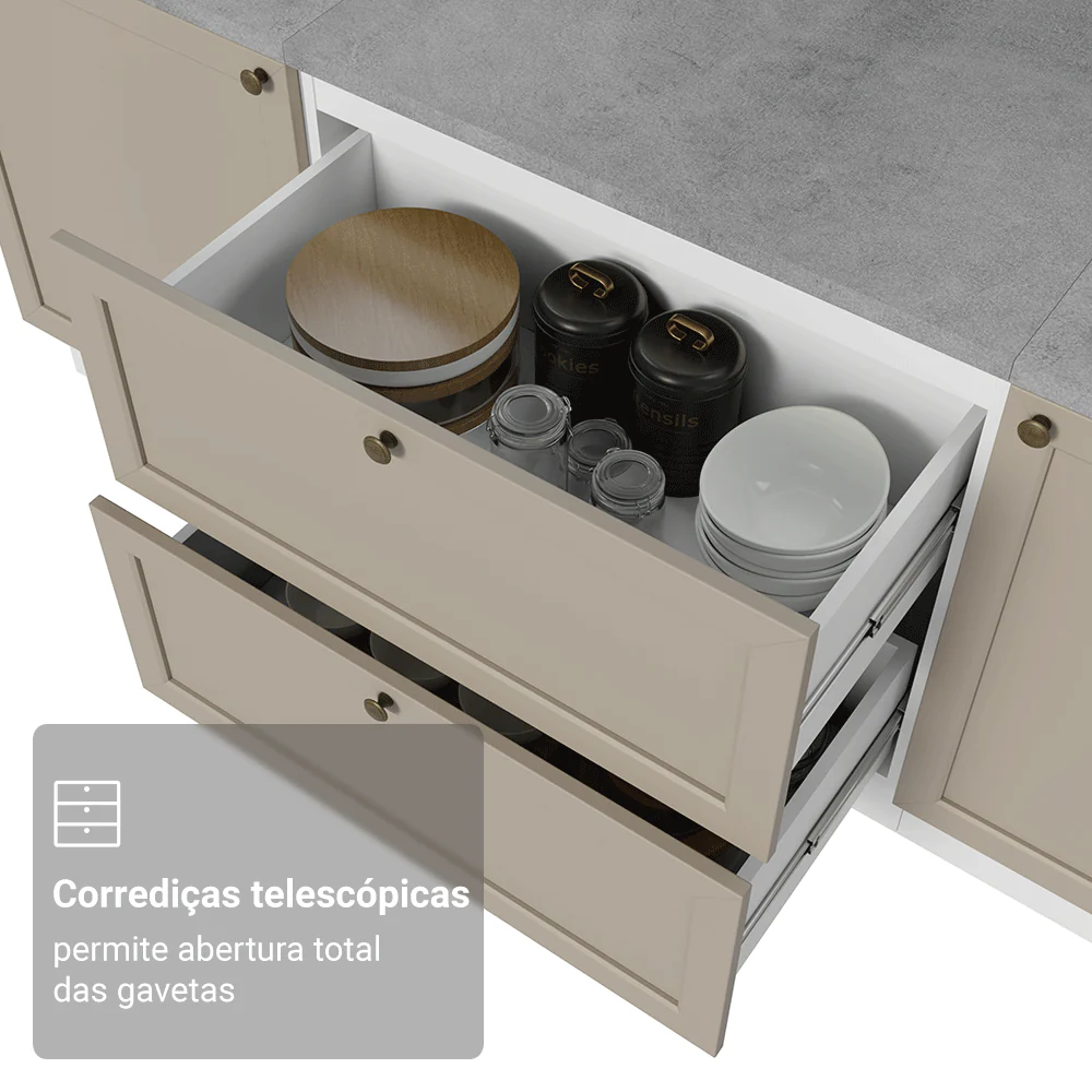 Balcão de Cozinha 80 cm 2 Gavetas Branco/Crema Vik Madesa - Image 6