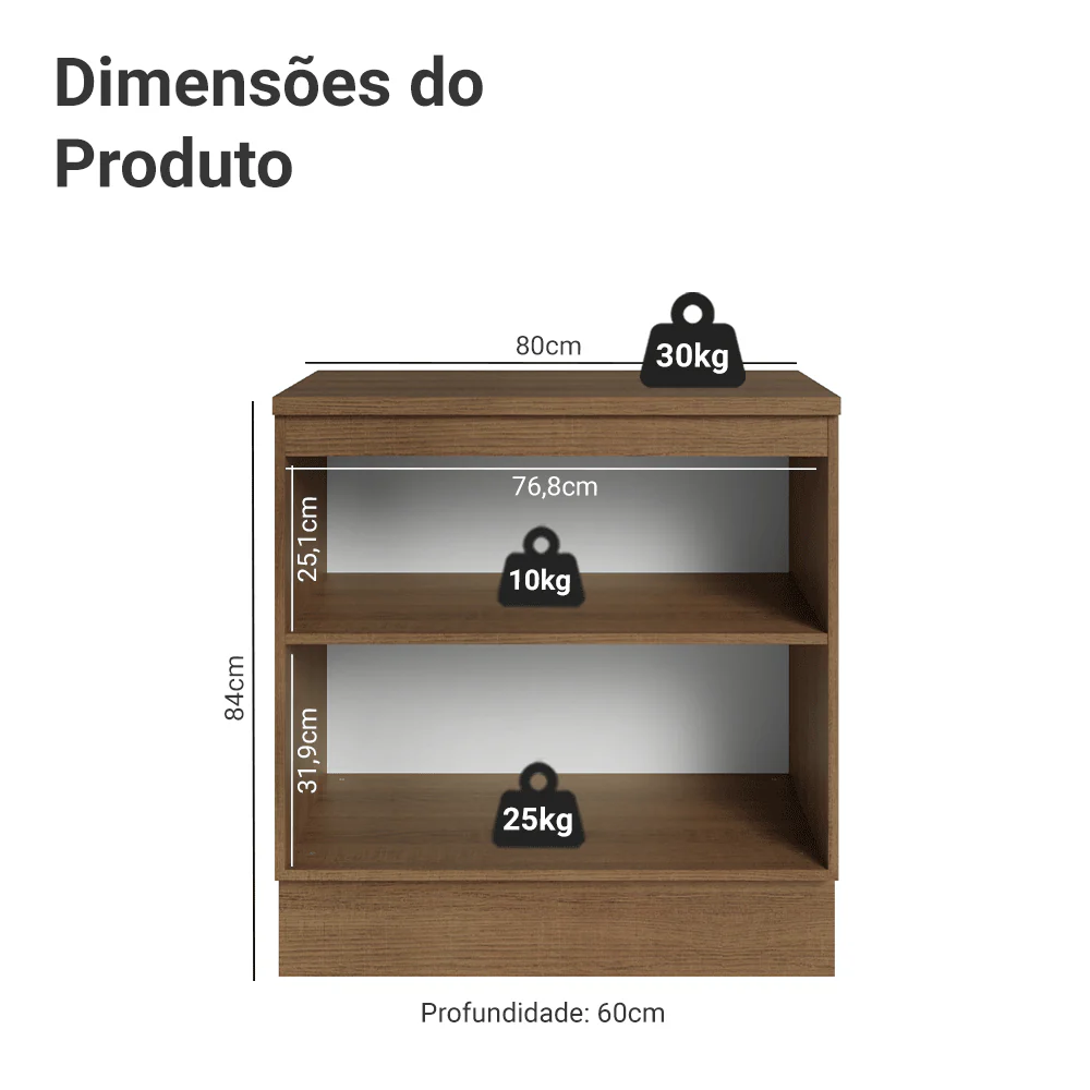Balcão de Cozinha 80 x 60 cm 2 Portas (Com Tampo) Rustic/Crema Vik Madesa - Image 2