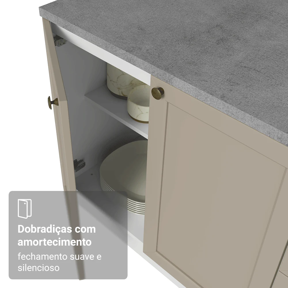 Balcão de Pia 120 cm 2 Portas 3 Gavetas (Com Tampo) Branco/Crema Vik Madesa - Image 7