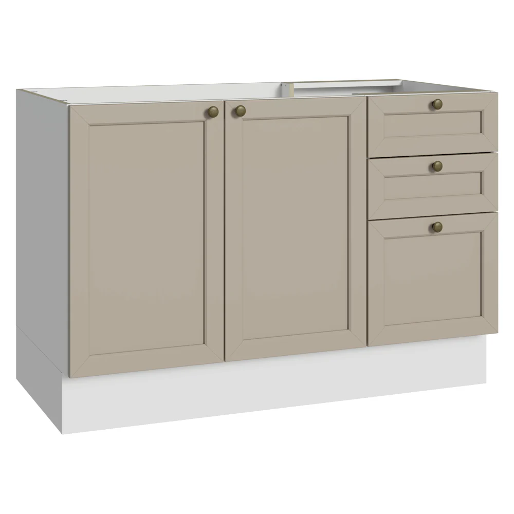 Balcão de Pia 120 cm 2 Portas 3 Gavetas (Sem Tampo) Branco/Crema Vik Madesa