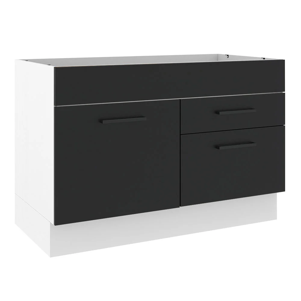 Balcão Gabinete de Pia Madesa Agata 1 Porta e 2 Gavetas (Sem Tampo e Pia) Branco/Preto