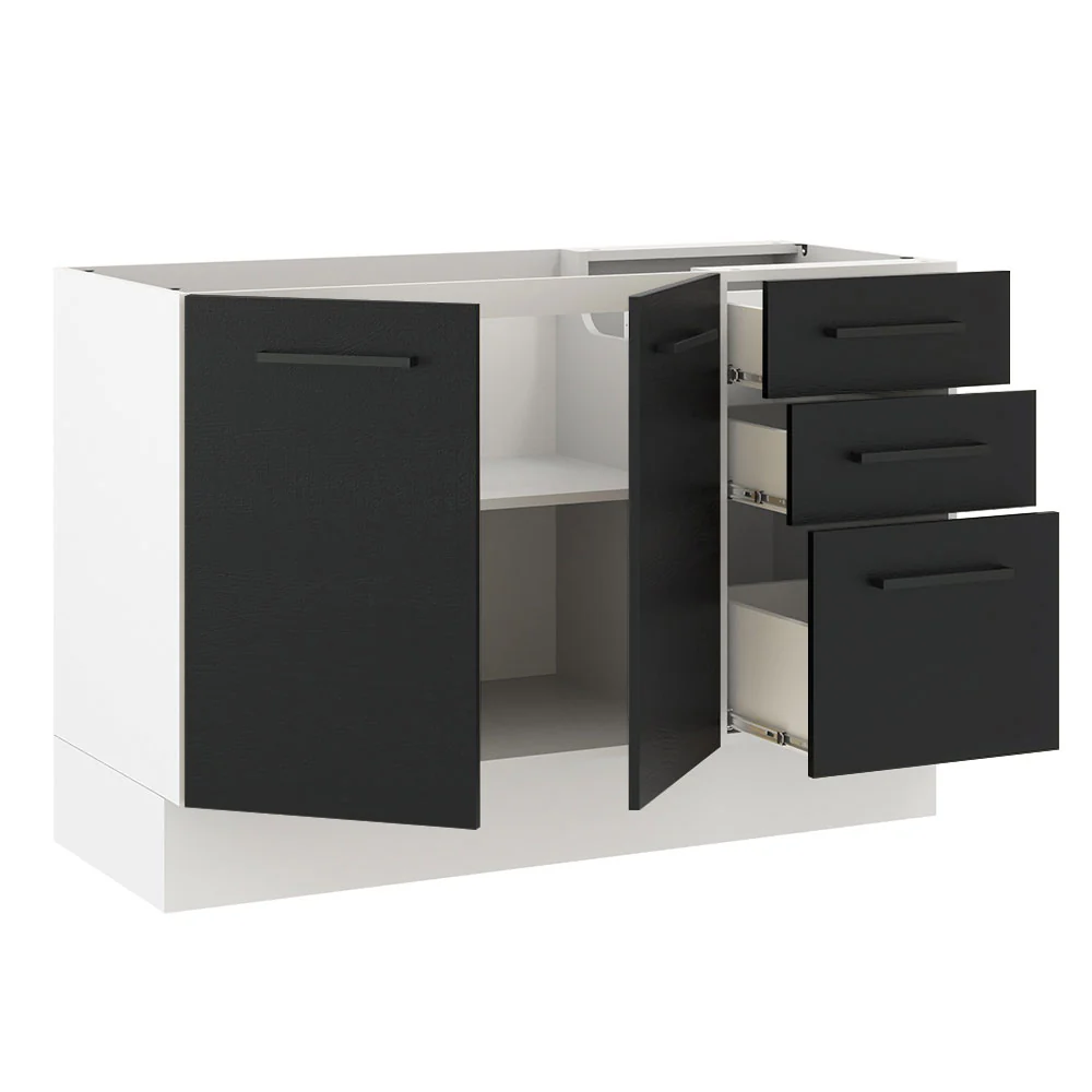 Balcão Gabinete de Pia Madesa Agata 2 Portas e 3 Gavetas (Sem Tampo e Pia) Branco/Preto - Image 5