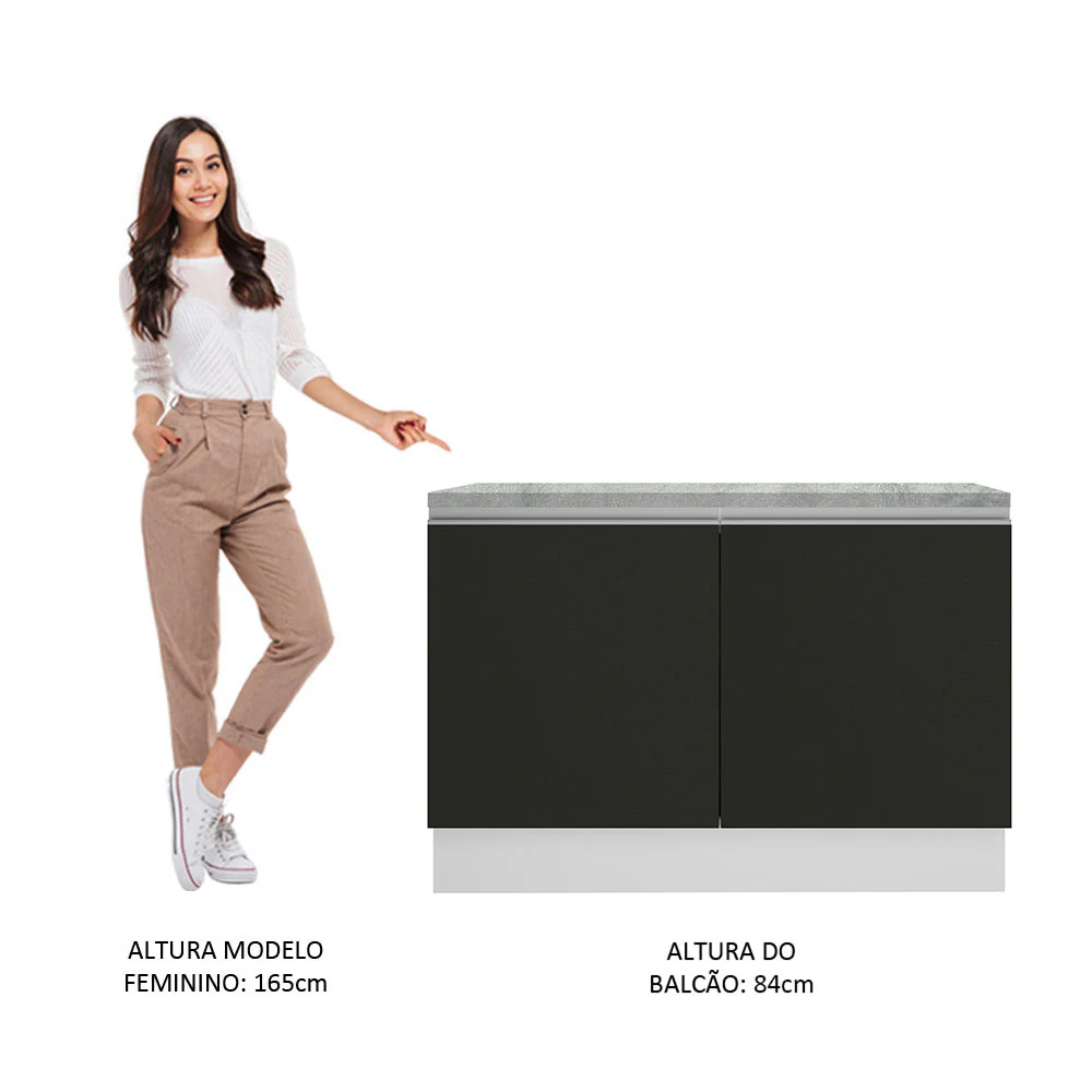 Balcão Madesa Glamy 120 cm 2 Portas (Com Tampo) Branco/Preto - Image 6