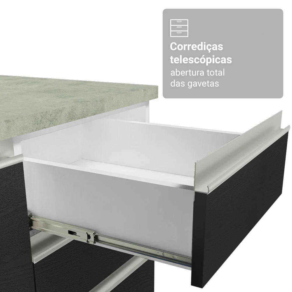 Balcão Madesa Glamy 120 cm 2 Portas e 3 Gavetas (Com Tampo) Branco/Preto - Image 6