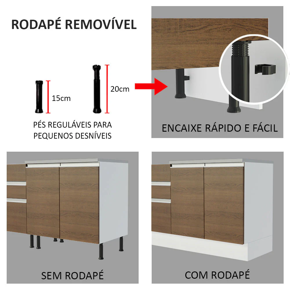 Balcão Madesa Glamy 150 cm 2 Portas e 2 Gavetas (Com Tampo) Branco/Rustic - Image 8