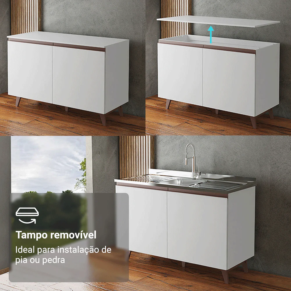 Balcão Gabinete de Pia 2 Portas Branco Madesa Reims - Image 8