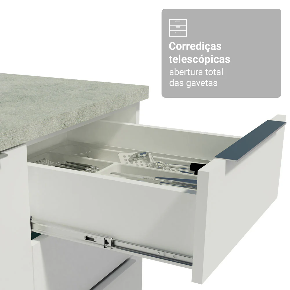 Balcão Gabinete de Pia Madesa Stella 2 Portas e 3 Gavetas (Sem Tampo e Pia) Branco - Image 6