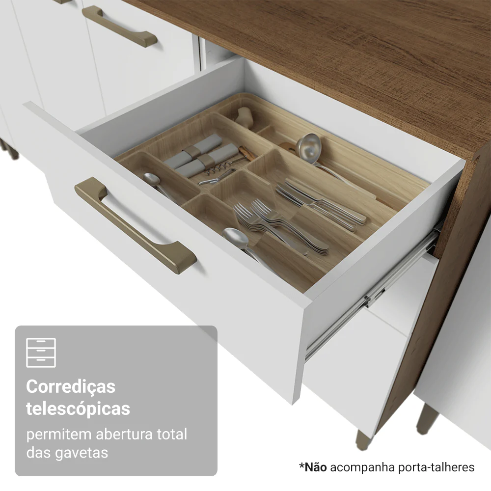 Balcão Gabinete de Pia 105 cm 3 Portas 2 Gavetas Rustic/Branco Lille Madesa - Image 6
