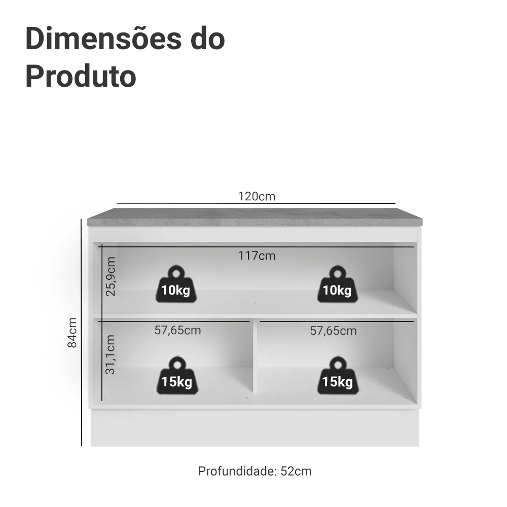 Balcão Gabinete de Pia 120 cm (Com Tampo) Branco/Crema Vik Madesa - Image 2