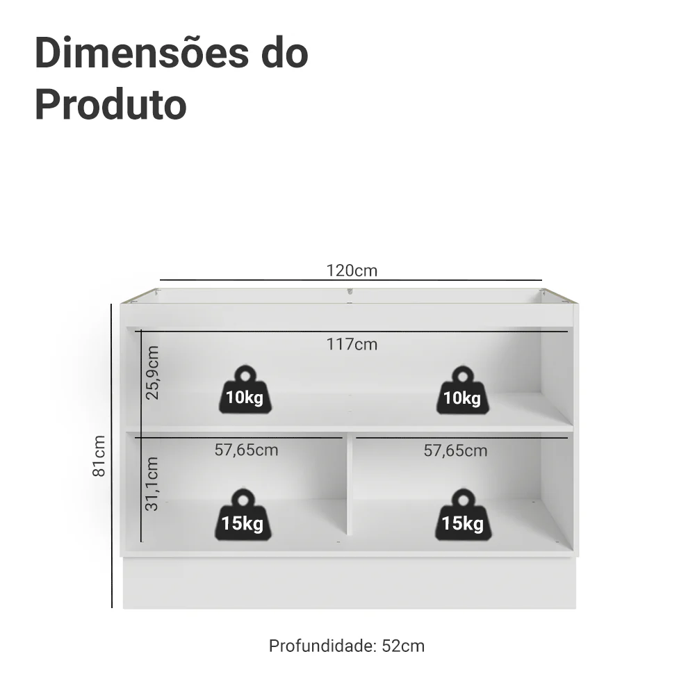 Balcão Gabinete de Pia 120 cm (Sem Tampo) Branco/Crema Vik Madesa - Image 2