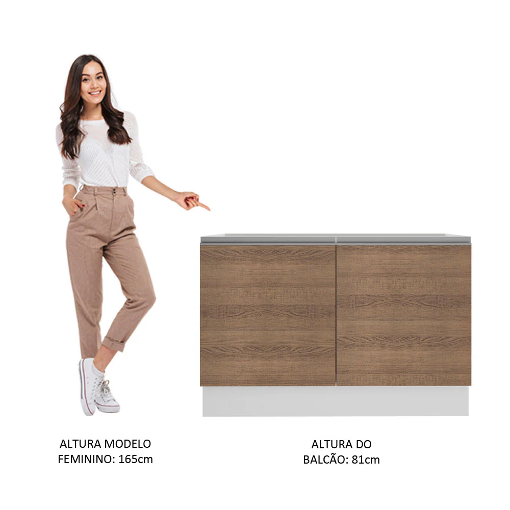 Balcão Gabinete de Pia Madesa Glamy 120 cm 2 Portas (Sem Tampo e Pia) Branco/Rustic - Image 5
