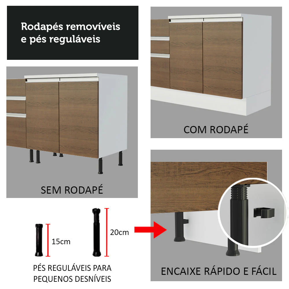Balcão Gabinete de Pia Madesa Glamy 120 cm 2 Portas (Sem Tampo e Pia) Branco/Rustic - Image 7