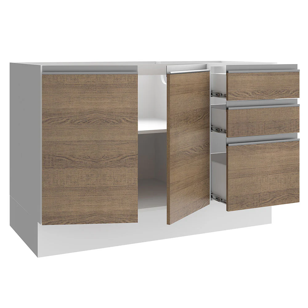 Balcão Gabinete de Pia Madesa Glamy 120 cm 2 Portas e 3 Gavetas (Sem Tampo e Pia) Branco/Rustic - Image 5