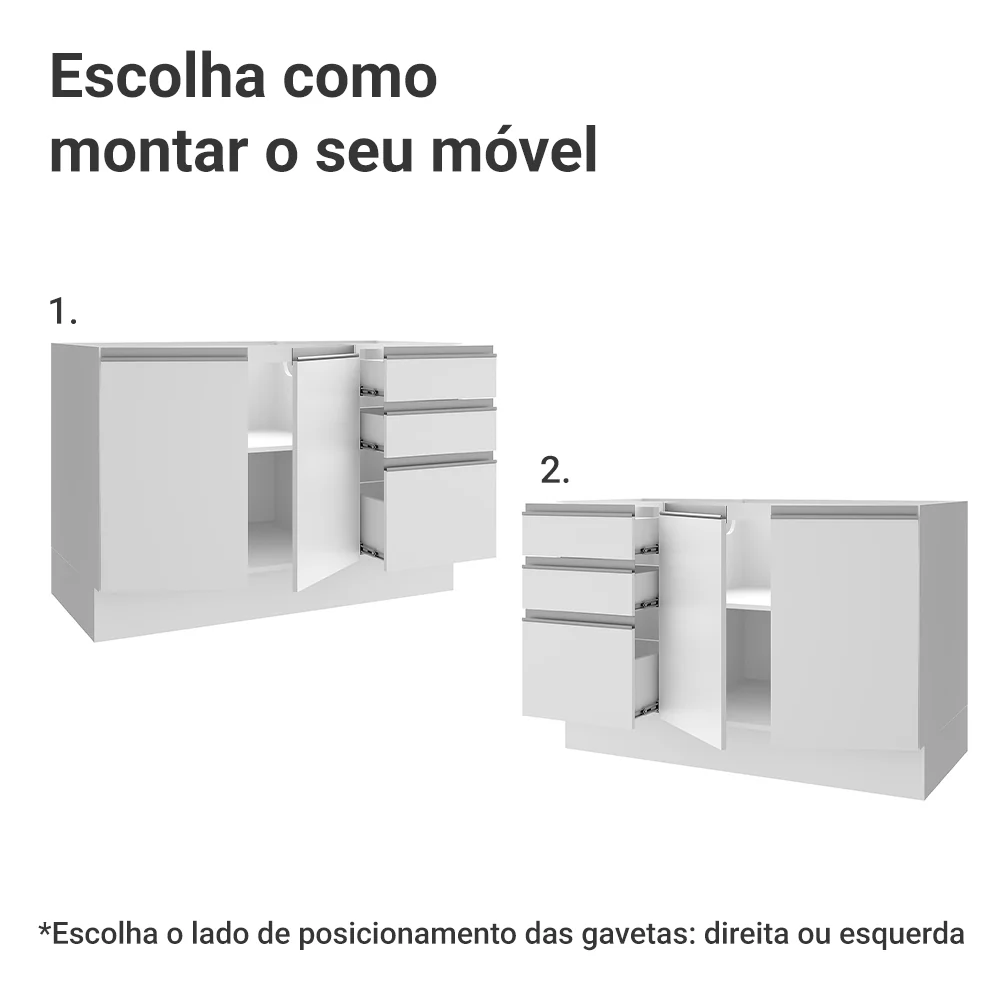 Balcão Gabinete de Pia Madesa Glamy 120 cm 2 Portas e 3 Gavetas (Sem Tampo e Pia) Branco - Image 4