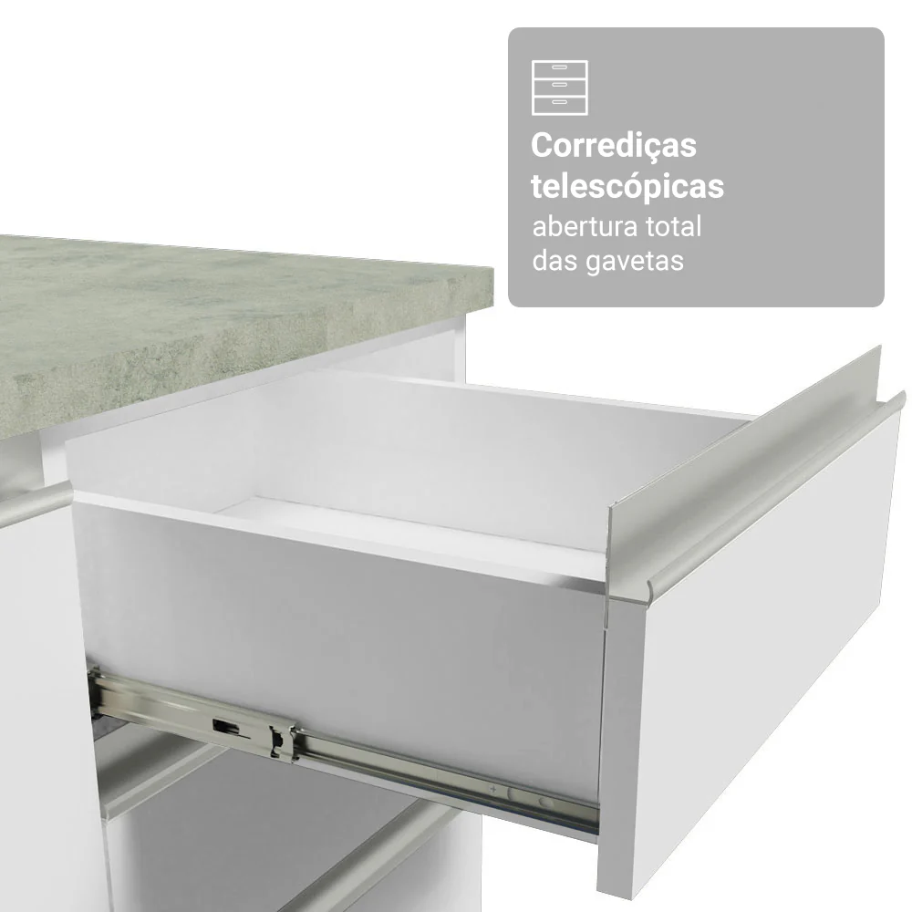 Balcão Gabinete de Pia Madesa Glamy 120 cm 2 Portas e 3 Gavetas (Sem Tampo e Pia) Branco - Image 6