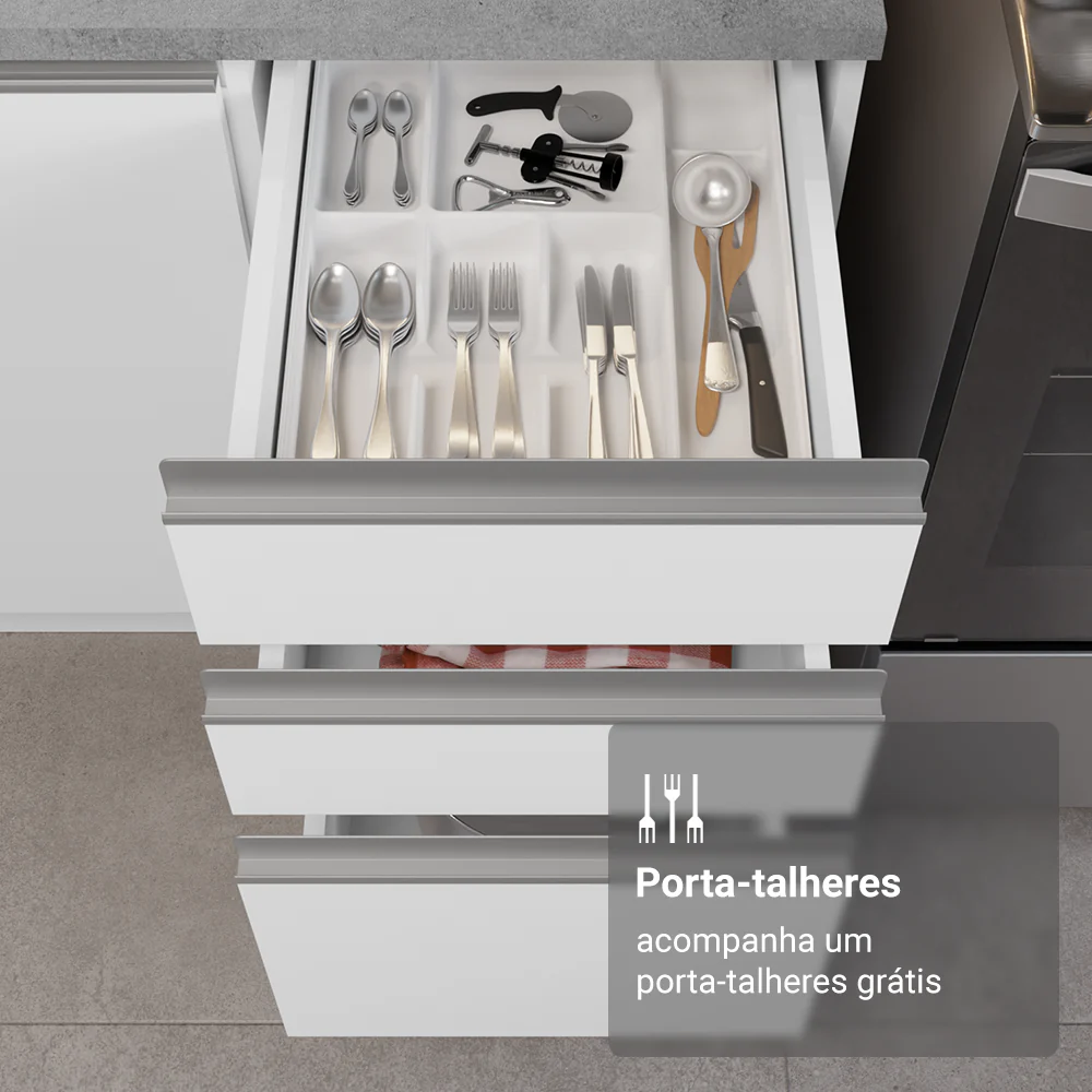 Balcão Gabinete de Pia Madesa Glamy 120 cm 2 Portas e 3 Gavetas (Sem Tampo e Pia) Branco - Image 8