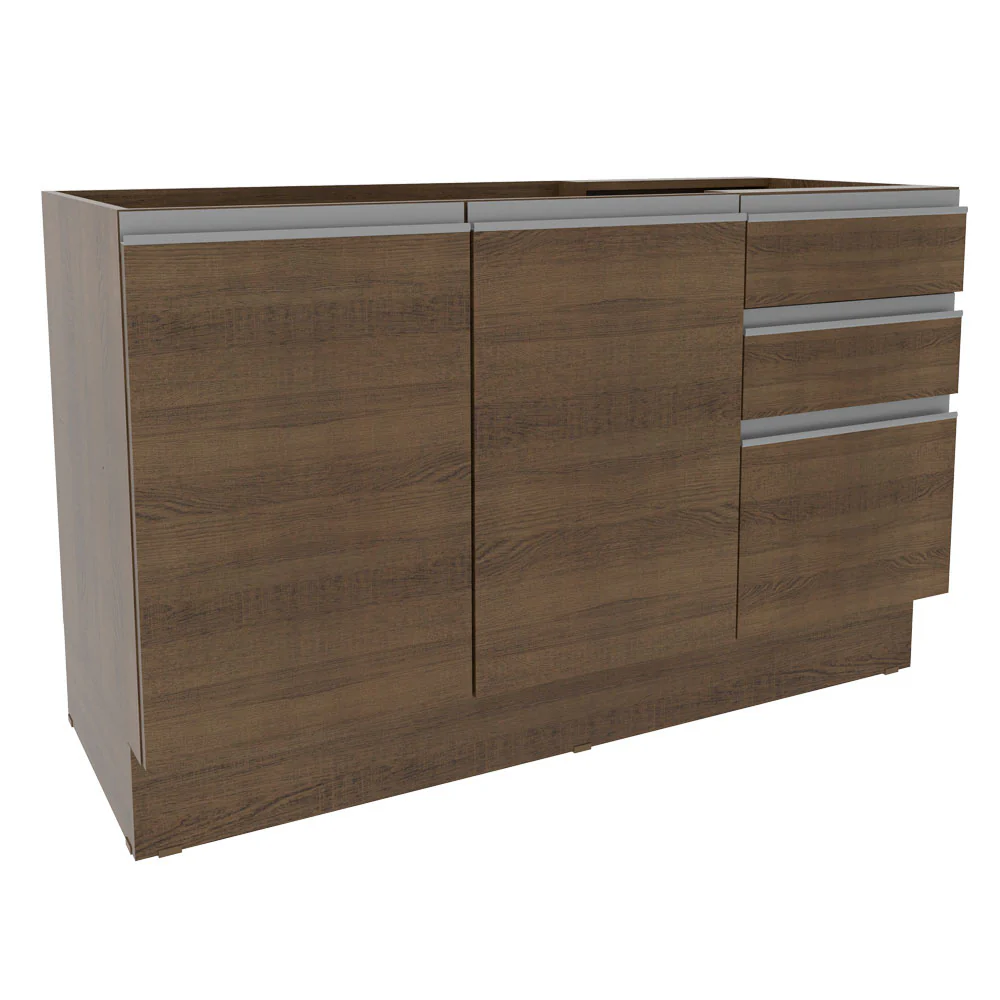 Balcão Gabinete de Pia Madesa Glamy 120 cm 2 Portas e 3 Gavetas (Sem Tampo e Pia) Rustic
