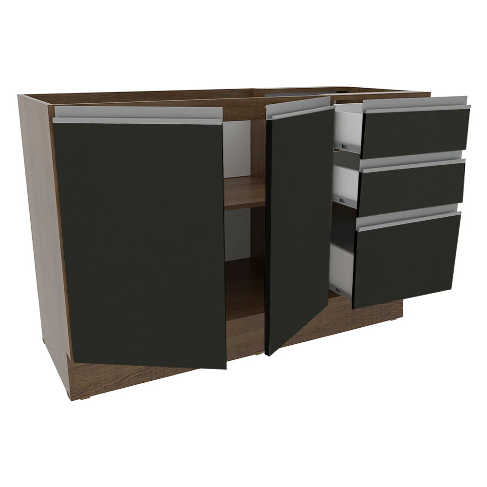 Balcão Gabinete de Pia Madesa Glamy 120 cm 2 Portas e 3 Gavetas (Sem Tampo e Pia) Rustic/Preto - Image 5