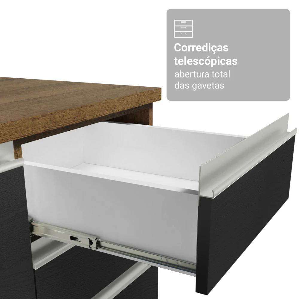 Balcão Gabinete de Pia Madesa Glamy 120 cm 2 Portas e 3 Gavetas (Sem Tampo e Pia) Rustic/Preto - Image 6