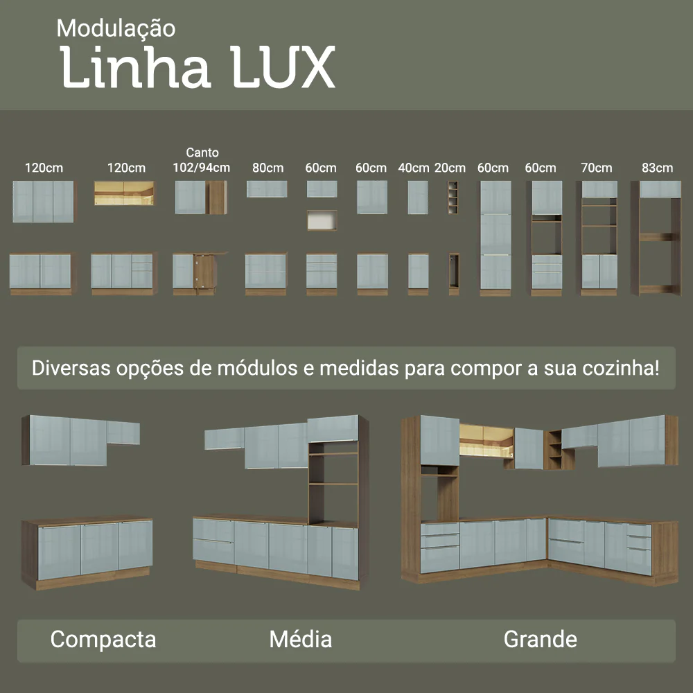 Balcão Gabinete de Pia 120 x 60 cm 2 Portas (Sem Tampo) Rustic/Cinza Lux Madesa - Image 9