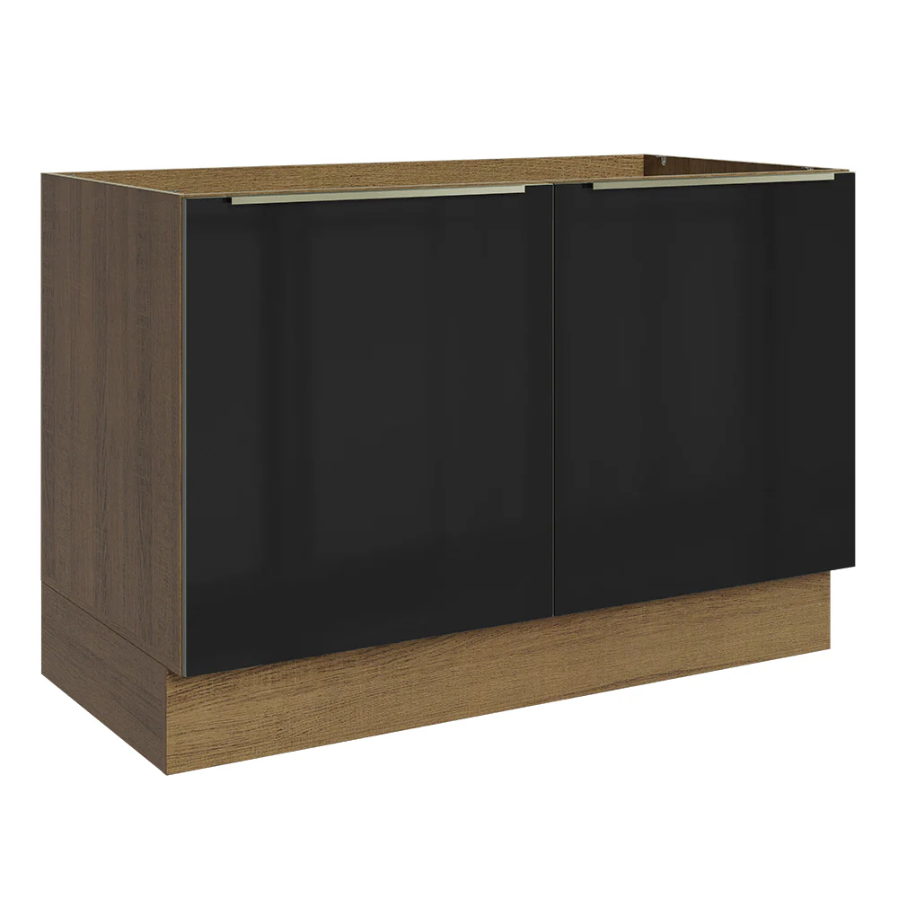 Balcão Gabinete de Pia 120 x 60 cm 2 Portas (Sem Tampo) Rustic/Preto Lux Madesa