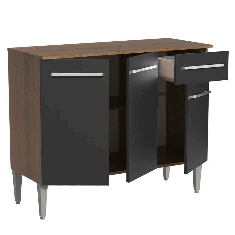 Balcão Gabinete Madesa Emilly 3 Portas e 1 Gaveta Rustic/Preto - Image 5