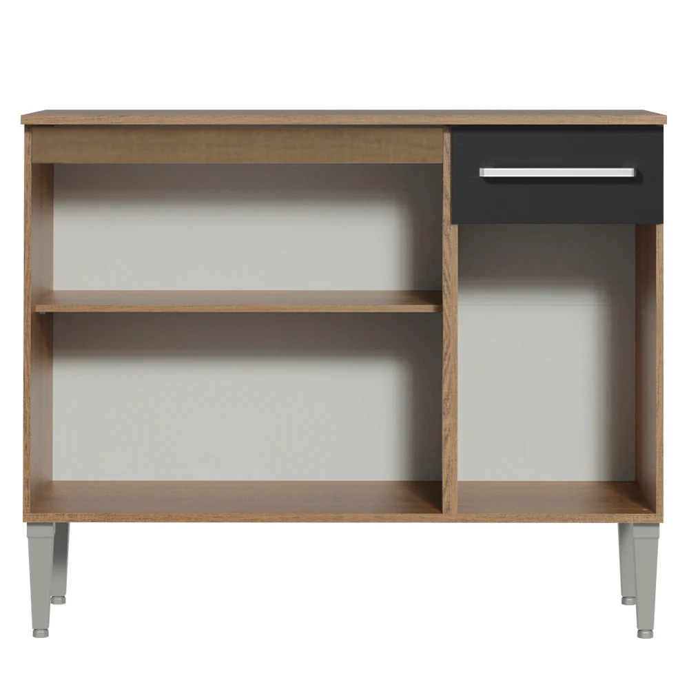 Balcão Gabinete Madesa Emilly 3 Portas e 1 Gaveta Rustic/Preto - Image 9