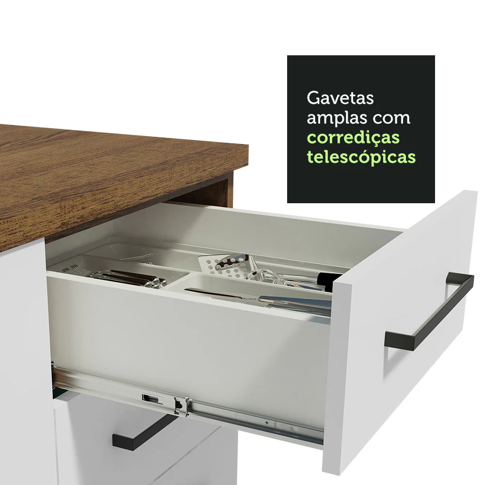 Balcão Gabinete 120 x 60 cm 1 Porta 2 Gavetas Rustic/Branco (Com Tampo) Agata Madesa - Image 7